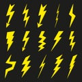 Thunder bolt icon set. Lightning sign. Vector illustration
